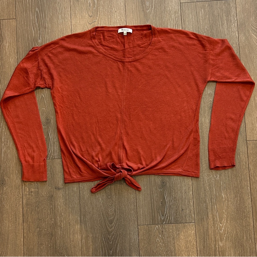 Madewell Tie-Front Long-Sleeve Sweater | Rust | Size L | EUC